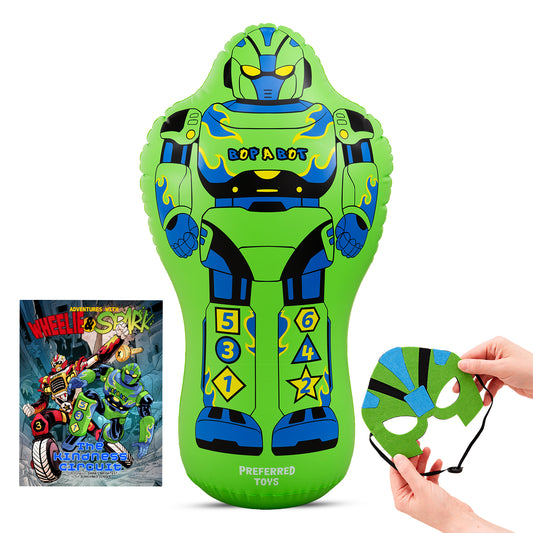 Robot Punching Bag for Kids - 47 Inch Inflatable Bop Bag Including Felt Face Mask, & Comic Book, Kids Punching Dummy with Instant Bounce Back Movement, Heavy Duty PVC