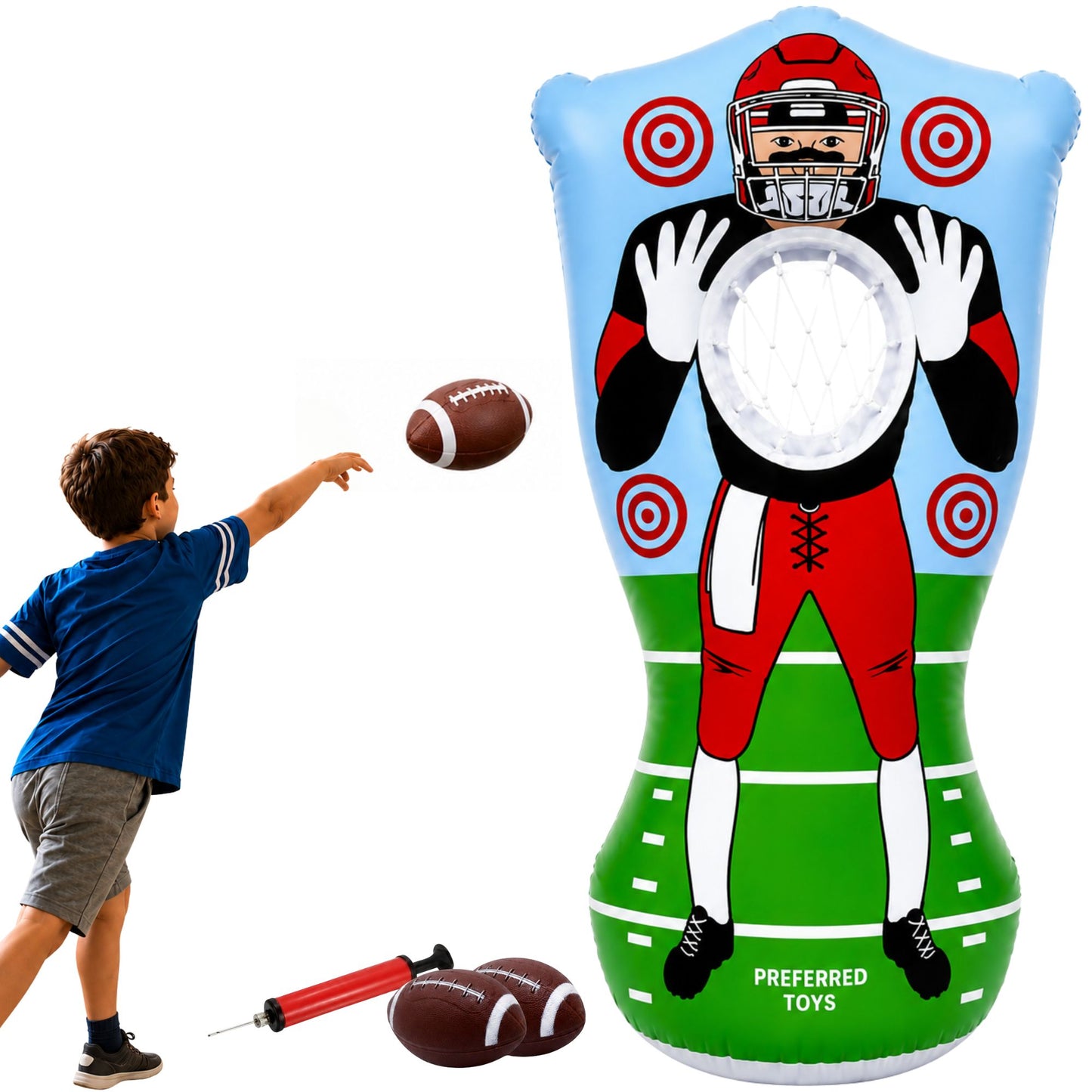 Inflatable Football Target - Double-Sided Toss Football Training Game with Mini Footballs - Fun Kids Throwing Football Games for Indoors, Outdoors, Birthdays, Camping, Beach - 65 Inch
