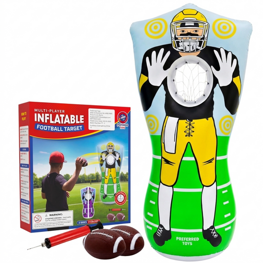 Preferred Toys Inflatable Football Target - Double-Sided Toss Football Training Game with Mini Footballs - Fun Kids Throwing Football Games for Indoors, Outdoors, Birthdays, Camping, Beach - 65 Inch