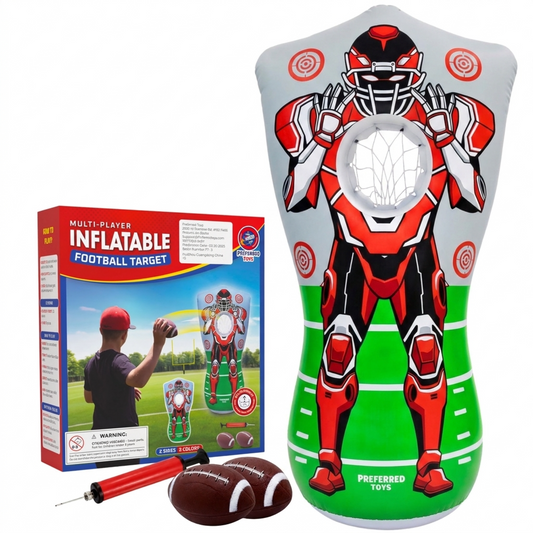 Preferred Toys Inflatable Football Target - Double-Sided Toss Football Training Game with Mini Footballs - Fun Kids Throwing Football Games for Indoors, Outdoors, Birthdays, Camping, Beach - 65 Inch
