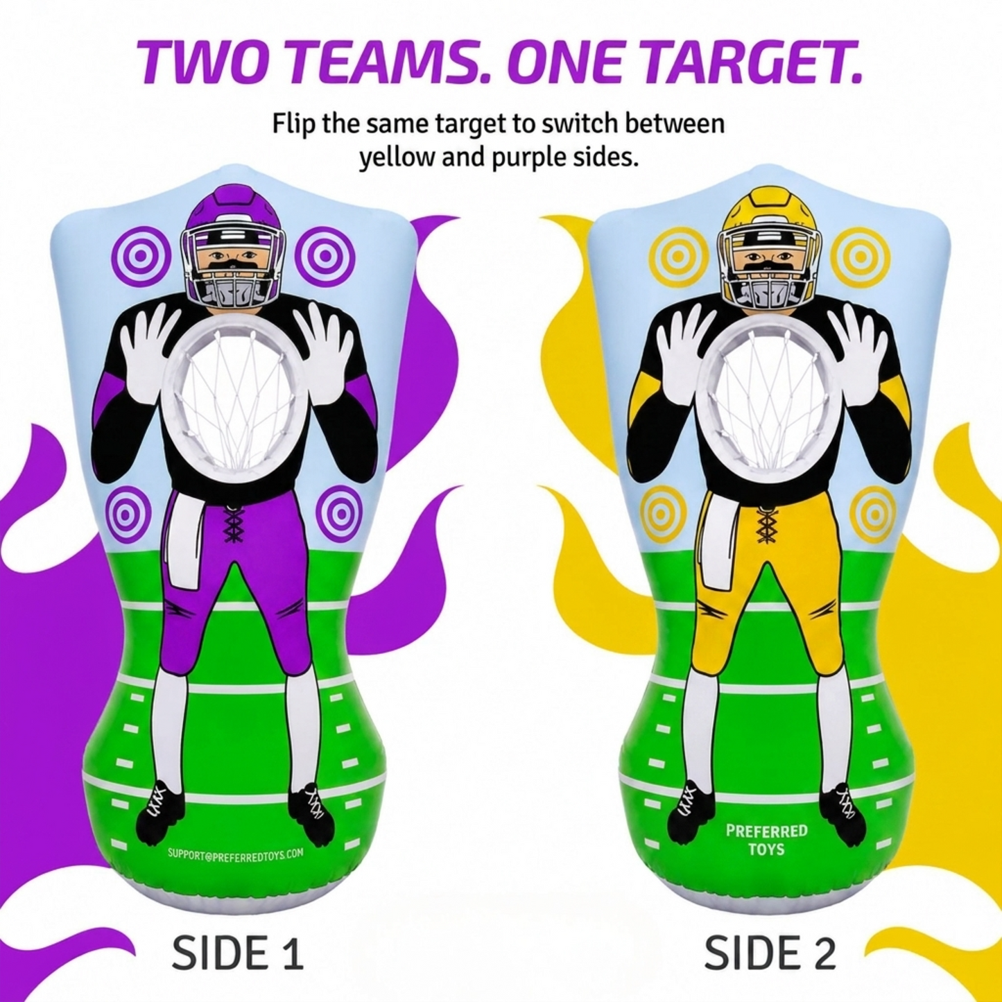 Preferred Toys Inflatable Football Target - Double-Sided Toss Football Training Game with Mini Footballs - Fun Kids Throwing Football Games for Indoors, Outdoors, Birthdays, Camping, Beach - 65 Inch