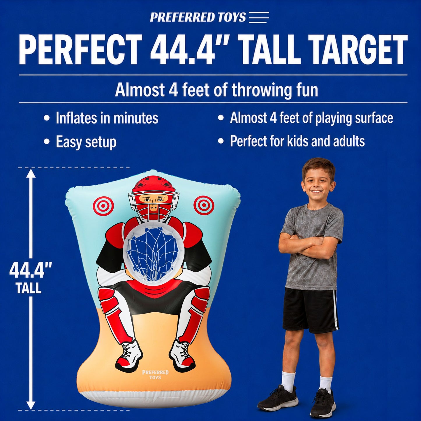 Preferred Toys Inflatable Baseball Pitching Target for Kids, Double-Sided Outdoor & Indoor Baseball Training Toss Game, Includes 4 Balls, Air Pump, & Patch Kit