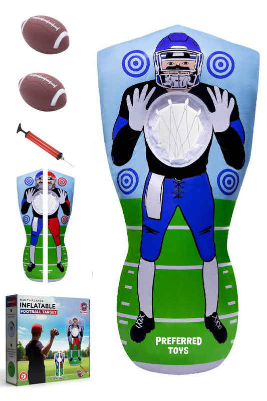 Inflatable Football Target - Double-Sided Toss Football Training Game with Mini Footballs - Fun Kids Throwing Football Games for Indoors, Outdoors, Birthdays, Camping, Beach - 65 Inch