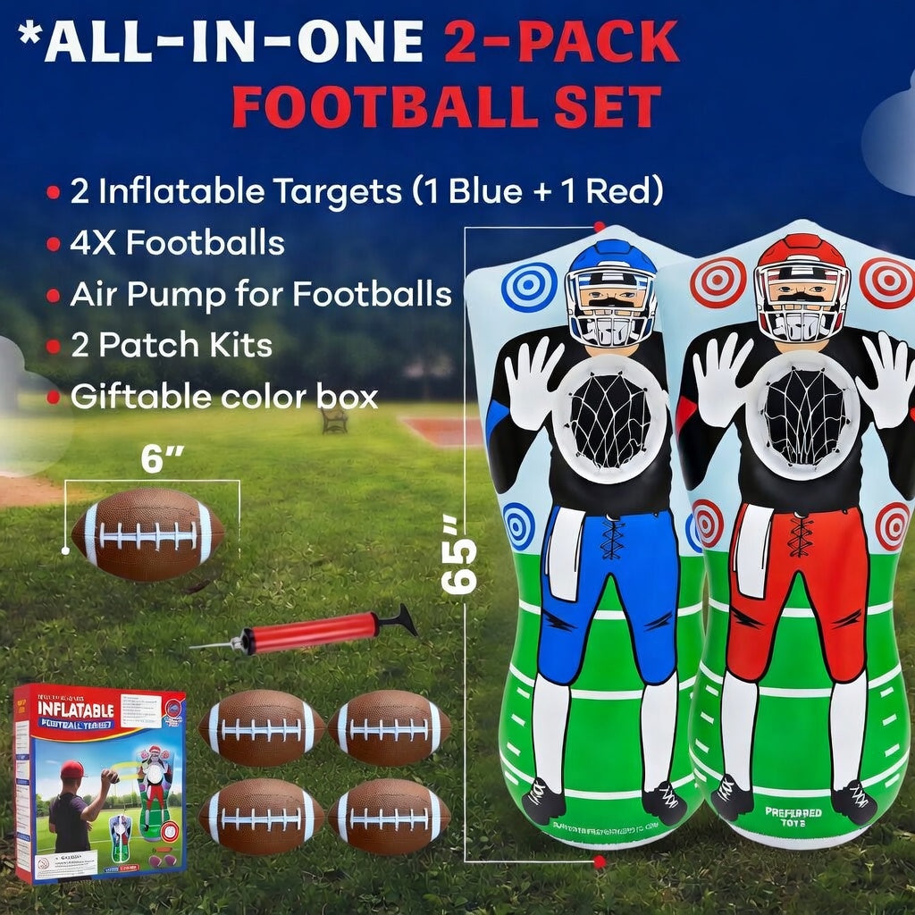 2-Pack 65” Inflatable Football Target Toss Game Set – Double-Sided Throwing Targets with Mini Footballs – Backyard, Tailgate & Party Game for Kids and Adults