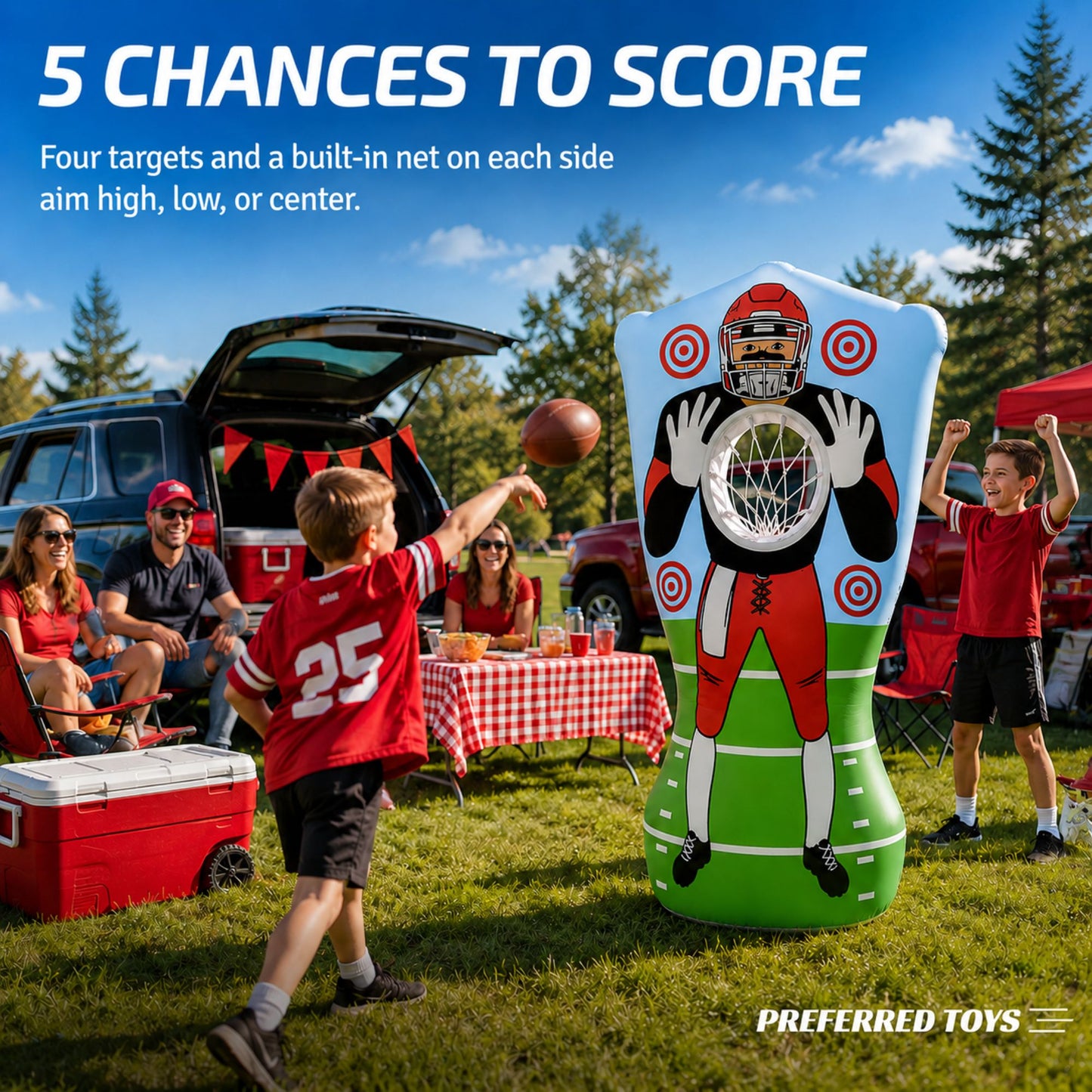 Inflatable Football Target - Double-Sided Toss Football Training Game with Mini Footballs - Fun Kids Throwing Football Games for Indoors, Outdoors, Birthdays, Camping, Beach - 65 Inch