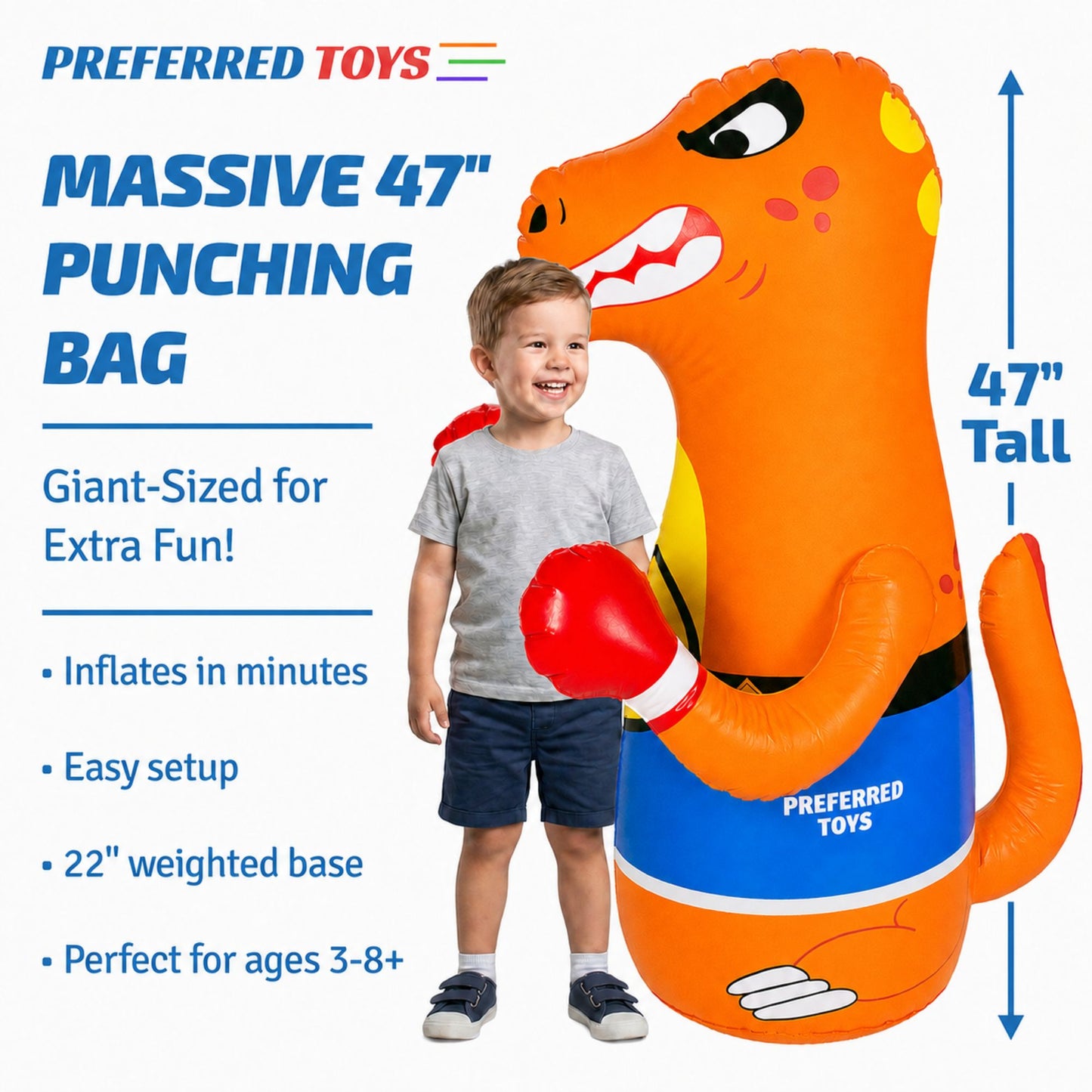 Inflatable Punching Bag for Kids-Bop Bag-Inflatable Dinosaur with Instant Bounce Back Movement