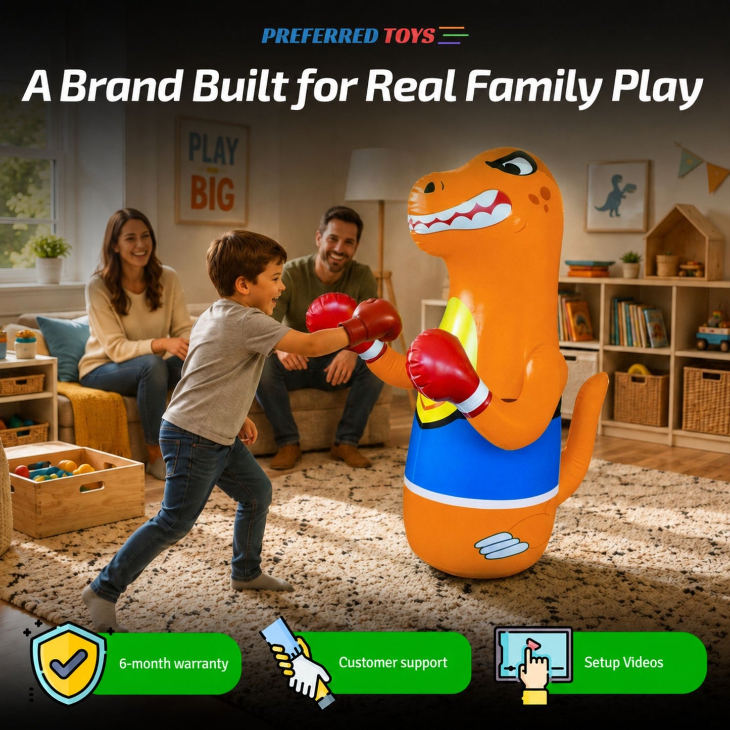 Inflatable Punching Bag for Kids-Bop Bag-Inflatable Dinosaur with Instant Bounce Back Movement