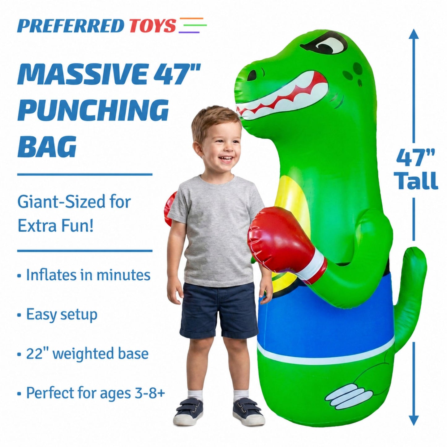 Inflatable Punching Bag for Kids-Bop Bag-Inflatable Dinosaur with Instant Bounce Back Movement